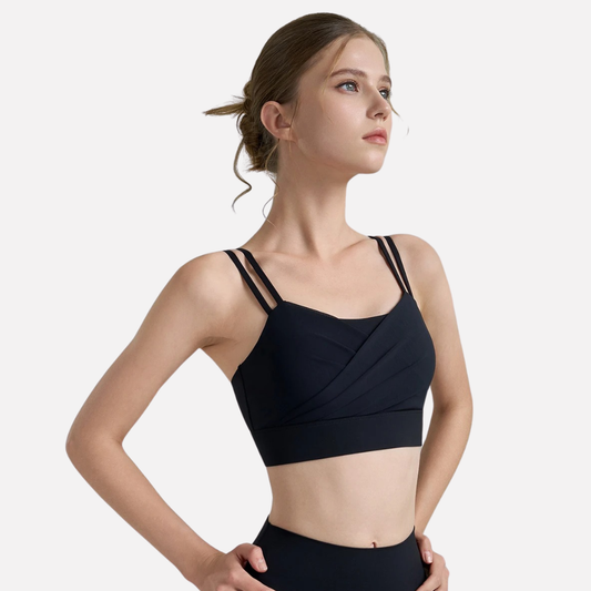 DANCEFISH Women's Two-Piece Yoga Vest | Mesh Pleated Sports Bra Fitness Top