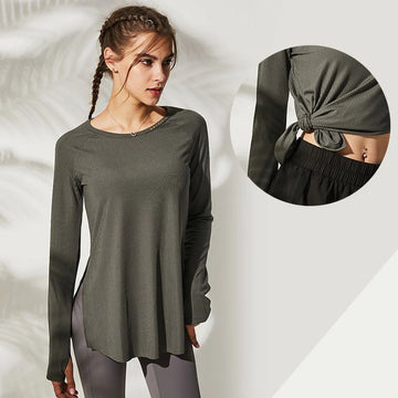 Women’s Ribbed Long Sleeve Workout Top | Cropped Yoga, Gym & Running Shirt