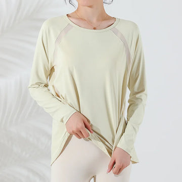 Women’s Loose Long Sleeve Yoga Shirt | Mesh Back Gym & Running Workout Top