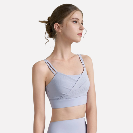 DANCEFISH Women's Two-Piece Yoga Vest | Mesh Pleated Sports Bra Fitness Top