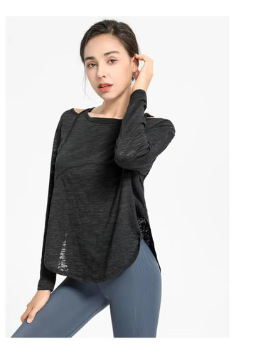 Women’s Long Sleeve Yoga Shirt | Loose Fit Gym, Pilates & Running Crop Top