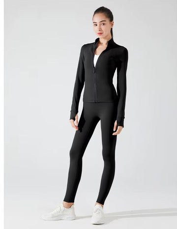 Women’s 2 Piece Yoga Set | Fleece Jacket & High Waist Leggings Workout Outfit