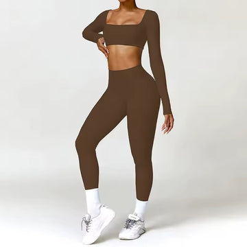 Women’s 2 Piece Yoga Set | Long Sleeve Crop Top & High Waist Gym Leggings