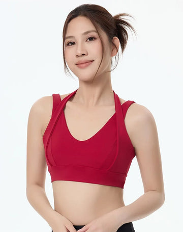 Women's Halter Sports Bra | High Support Push-Up Open Back Yoga & Gym Top